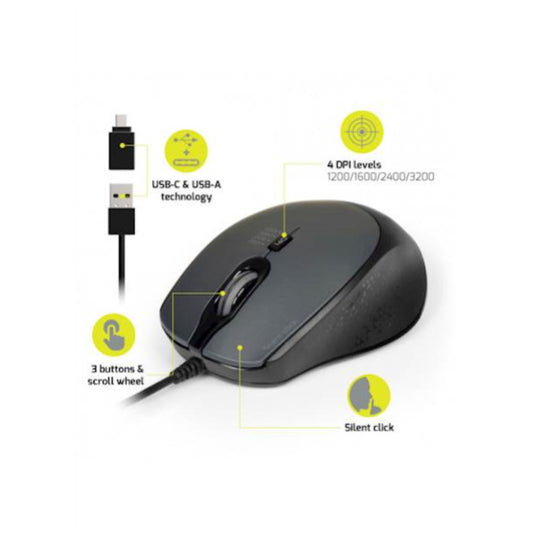 Miš Port USB-C/A 900711 desktop črna 3600DPI (900711)