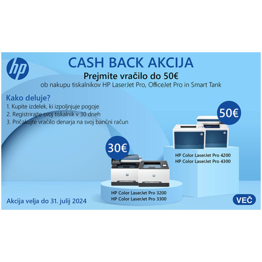 Tiskalnik multifunkcijski laserski barvni HP LaserJet Pro MFP 4302dw A4 duplex tisk enostransko skeniranje USB LAN WiFi 33ppm Cashback 1.2.-31.10.2026 - 50€ (4RA83F#B19)