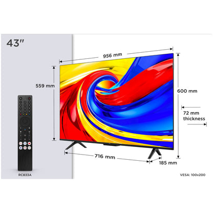 TV sprejemnik TCL 43,0" 109,2 cm 43P7L 3840x2160 QLED Google TV 3xHDMI 2xUSB BT WiFi  Dolby Vision