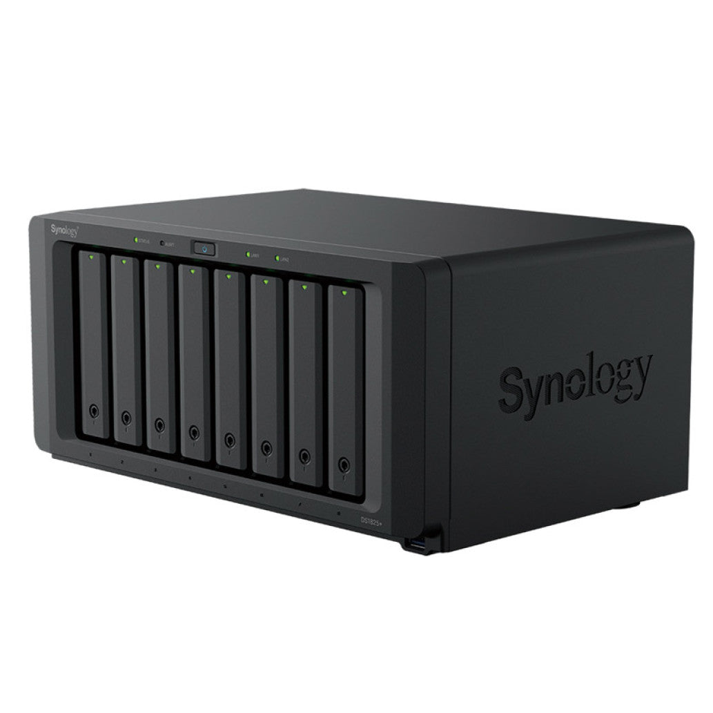 NAS ohišje Synology DS1825+ 8x3.5´´ SATA HDD/SSD 2xM.2 2280 NVMe SSD AMD Ryzen Quad-Core 2.2 GHz 8GB DDR4 2xRJ-45 2.5GbE LAN 3xUSB 3.2, 2 x USB-C expansion ports 1xGen3 x8 PCIe