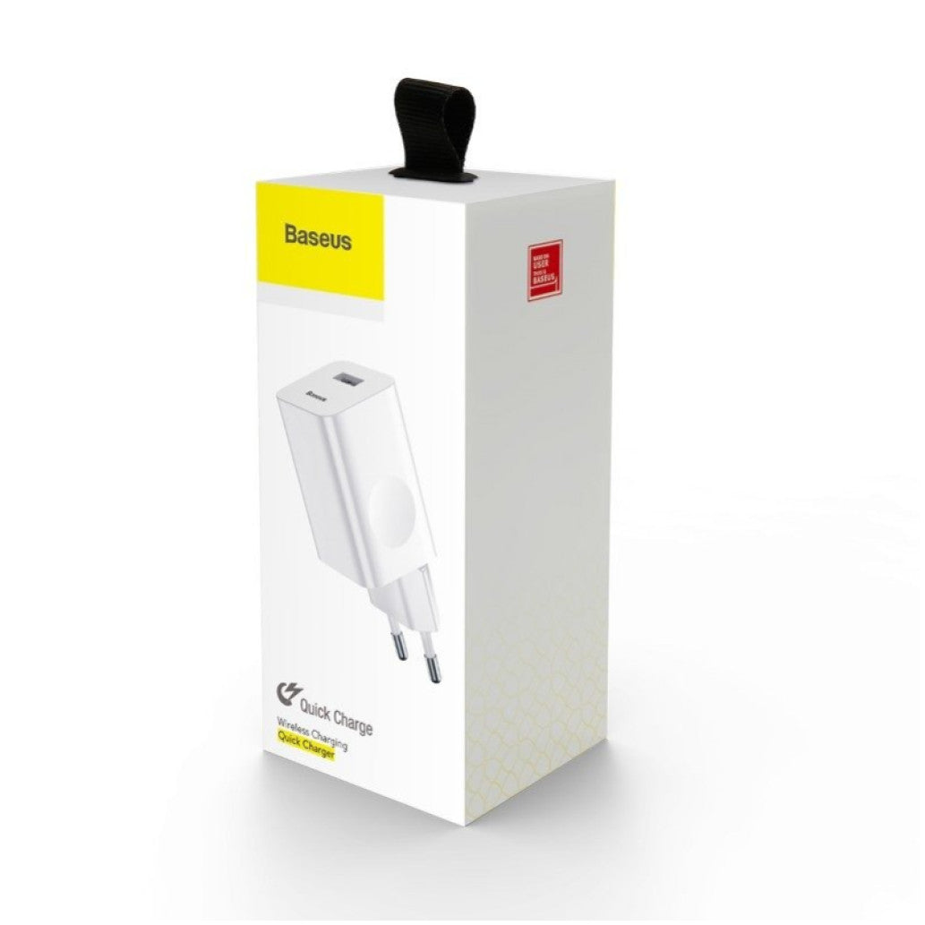 Hišni polnilec 100-240V => 1x USB-A (ž) 24W za mobilni telefon ali tablični računalnik Baseus QC3 - bel (CCALL-BX02)