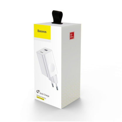 Hišni polnilec 100-240V => 1x USB-A (ž) 24W za mobilni telefon ali tablični računalnik Baseus QC3 - bel (CCALL-BX02)