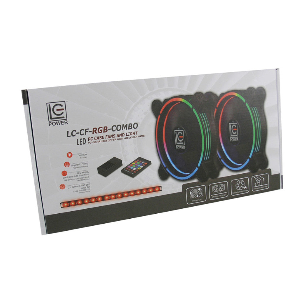 Ventilator LC Power LC-CF-RGB 120mm, črna RGB (2x ventilator, 1x RGB trak)