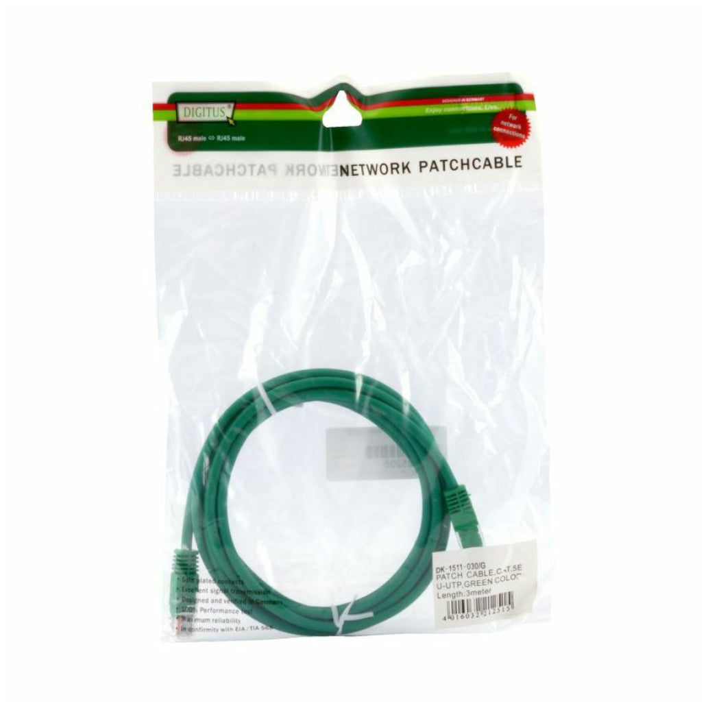 KABEL PATCH UTP Cat.5e 3,00m RJ45 10/100 Digitus - zelen (DK-1511-030/G)