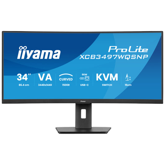 Monitor Iiyama 86,4 cm (34,0") XCB3497WQSNP-B1 3440x1440 Curved 120Hz VA 0,4ms 2xHDMI DisplayPort USB-C 95W 2xUSB3.2 2xUSB-C-Out HAS Zvočniki 2x5W  sRGB99% AdaptiveSync RJ45 KVM ProLite
