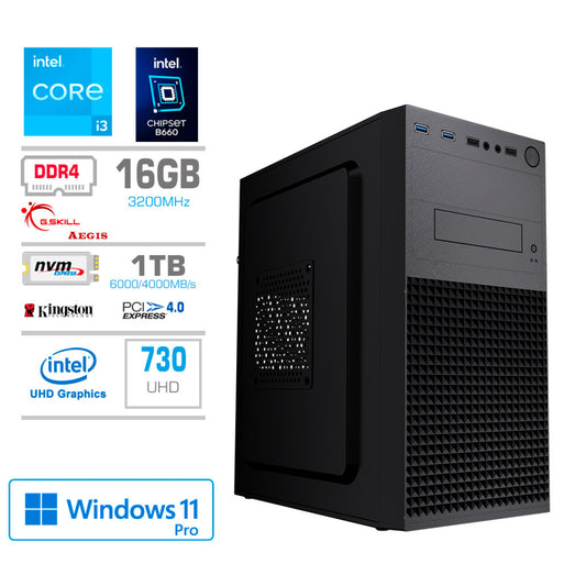 Računalnik MEGA MT S4 i3-14100/Intel 730/16GB/1TB/450W/Win11Pro