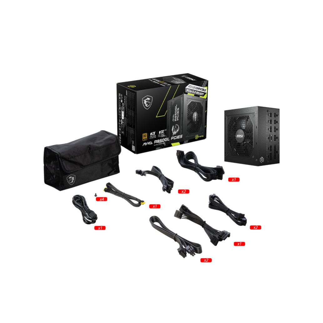 Napajalnik - 850W MSI MAG A850GL Gold 80Plus Gold 90% ATX 3.0 (Gen5) Modular 120mm črna (306-7ZP8A11-CE0)