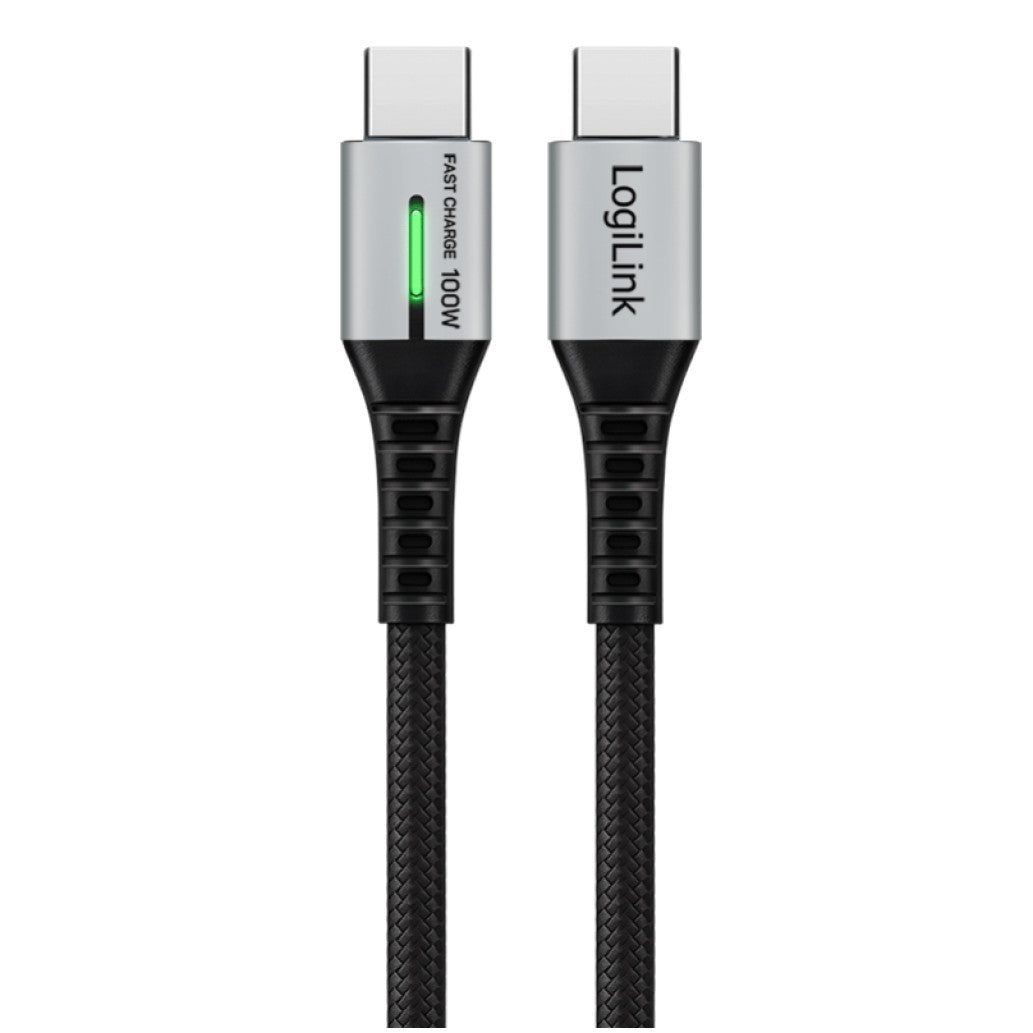 Kabel USB-C (m) => USB-C (m) 3.2 Gen2x2 najlon ovoj 2,0m 100W 5A/20V 20Gbps 4K LED črn LogiLink (CU0434)