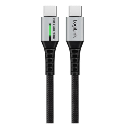 Kabel USB-C (m) => USB-C (m) 3.2 Gen2x2 najlon ovoj 2,0m 100W 5A/20V 20Gbps 4K LED črn LogiLink (CU0434)