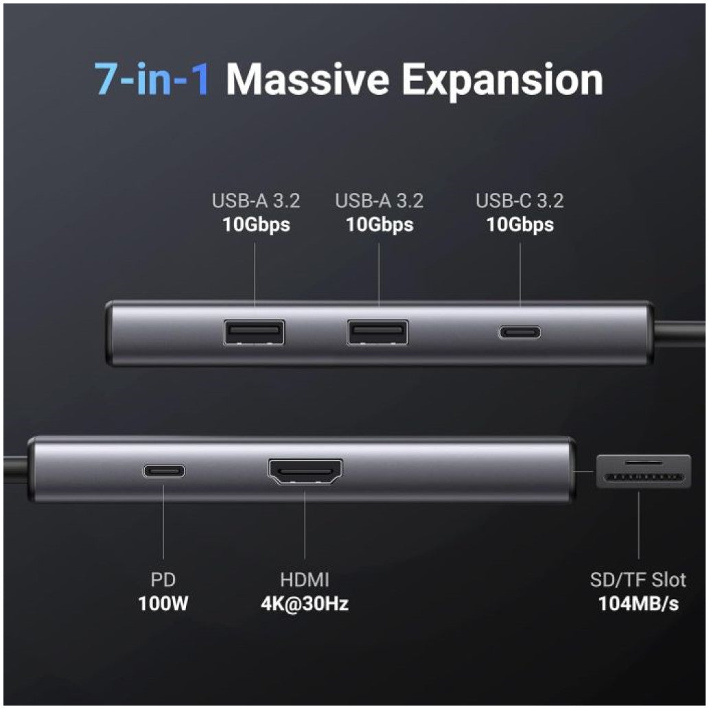 Priklopna postaja USB-C => Ugreen 1xHDMI 2xUSB3.0 USB-C 100W čitalec kartic SD/microSD/TF (15531)