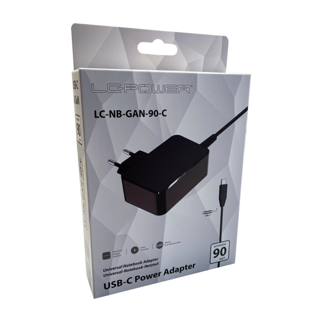 Napajalnik za prenosnik univerzalni 90W LC Power USB-C (LC-NB-GAN-90-C)