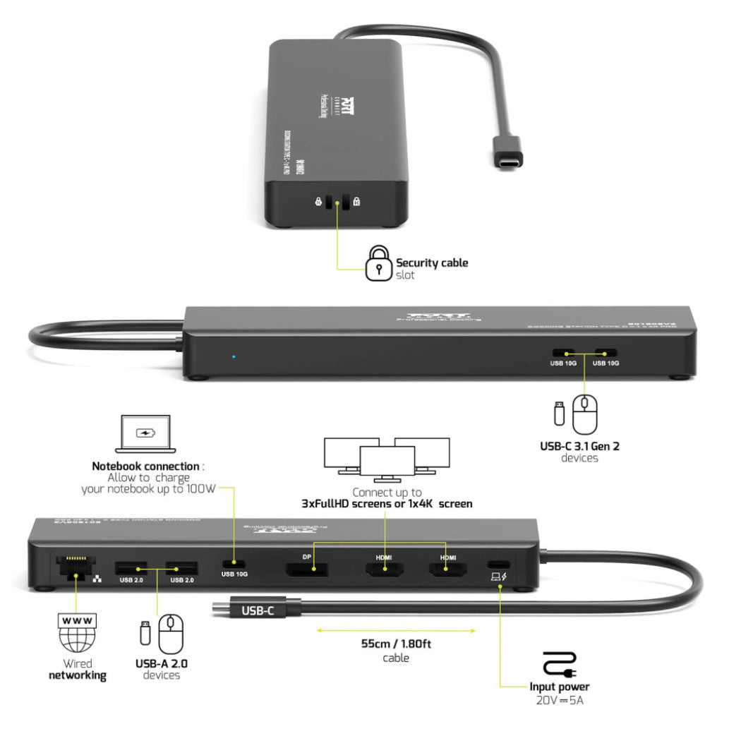 Priklopna postaja USB-C => Port 1xDisplayPort 2x HDMI 2xUSB 4xUSB-C 100W 1xRJ45 (901906V2)