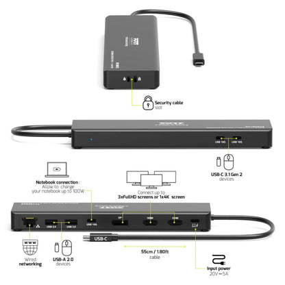 Priklopna postaja USB-C => Port 1xDisplayPort 2x HDMI 2xUSB 4xUSB-C 100W 1xRJ45 (901906V2)