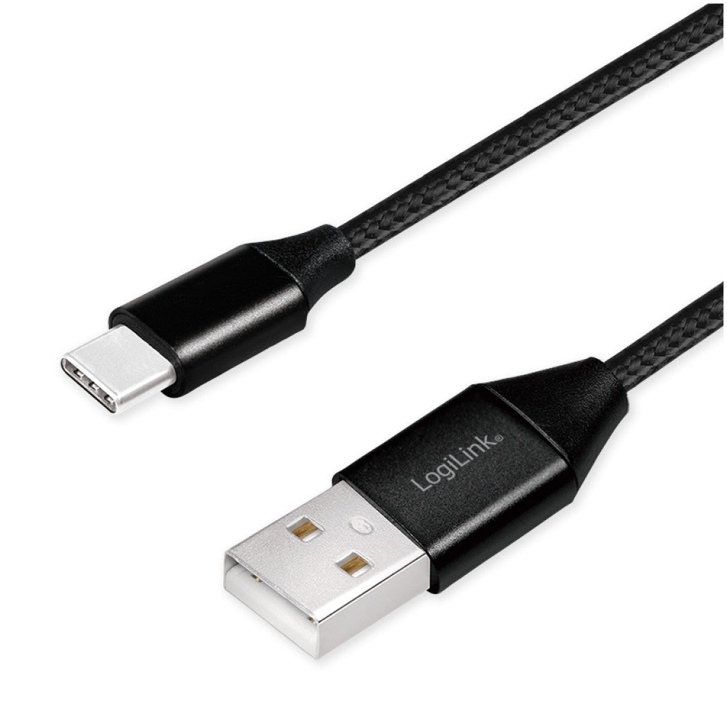 Kabel USB-C (m) => USB-A (m) 2.0 tekstil ovoj 1,0m 5V/3A 480MBs LogiLink črn (CU0140)