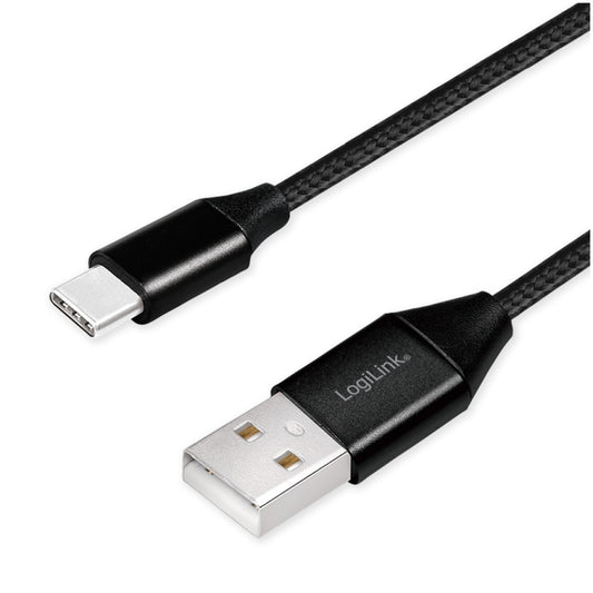 Kabel USB-C (m) => USB-A (m) 2.0 tekstil ovoj 1,0m 5V/3A 480MBs LogiLink črn (CU0140)