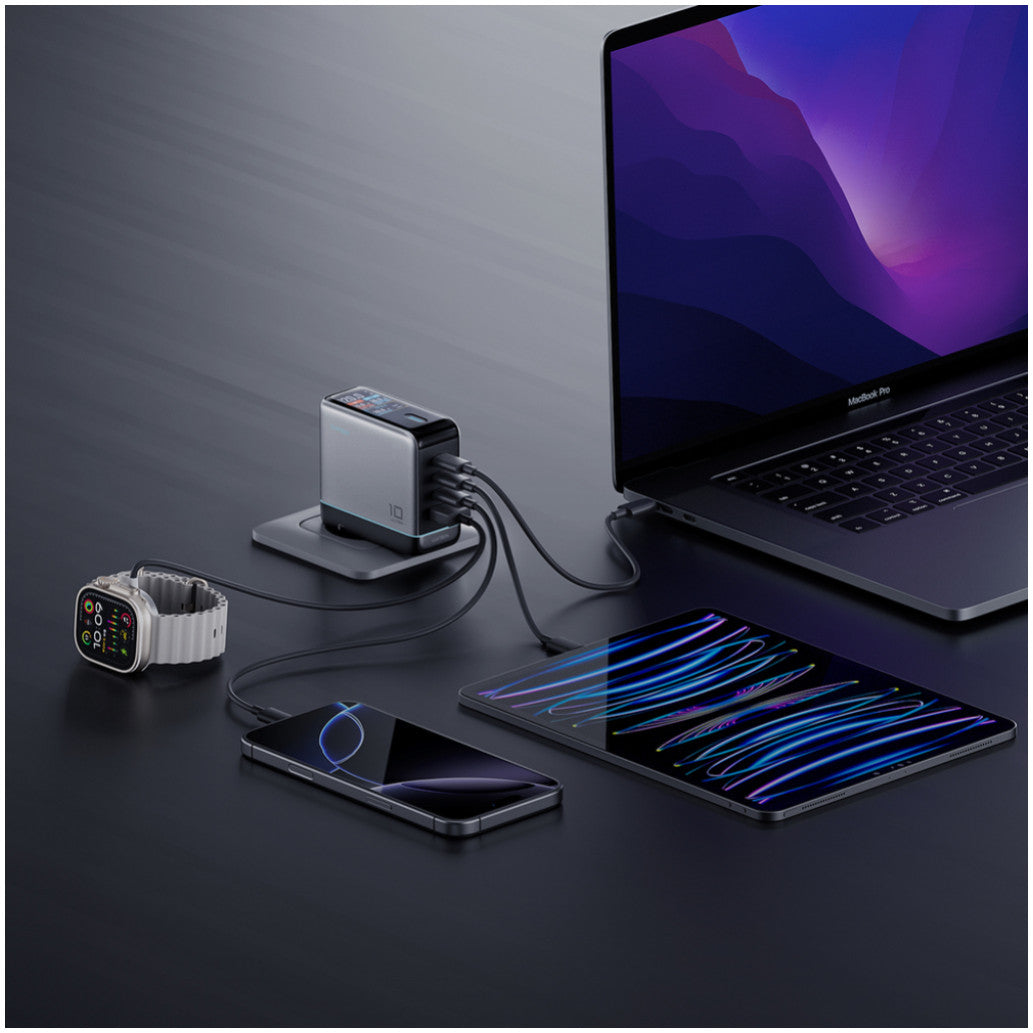 Hišni polnilec 100-240V => 3x USB-C USB-A 120W AD1204U z IPS zaslonom priložen kabel USB-C Cuktech srebrn (AD1204U)