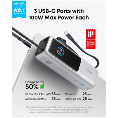Prenosna baterija Anker Powerbank 25000mAh 165W PD 1x USB-A 3x USB-C srebrna (A1695H41)
