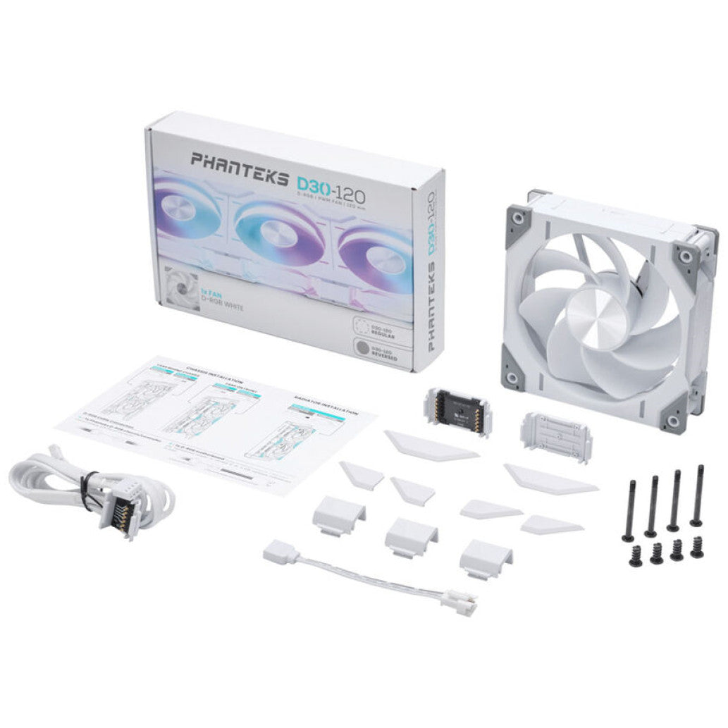 Ventilator Phanteks D30 120mm bela RGB Reverse Airflow