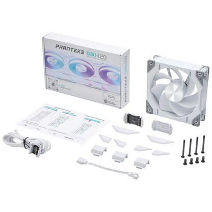 Ventilator Phanteks D30 120mm bela RGB Reverse Airflow
