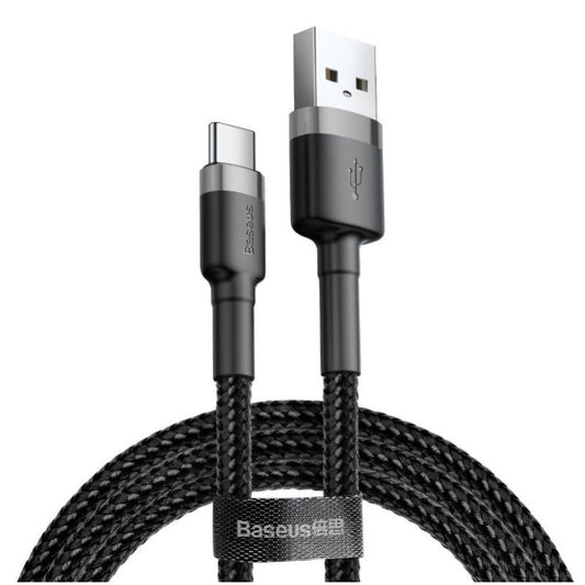 Kabel USB-C => USB-A 2.0 tekstil ovoj 1,00m 5V/3A QC3 Baseus črn/siv (CATKLF-BG1)