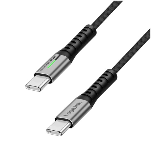 Kabel USB-C (m) => USB-C (m) 3.2 Gen2x2 najlon ovoj 1,0m 240W 5A/48V 20Mbps 4K LED črn LogiLink (CU0442)