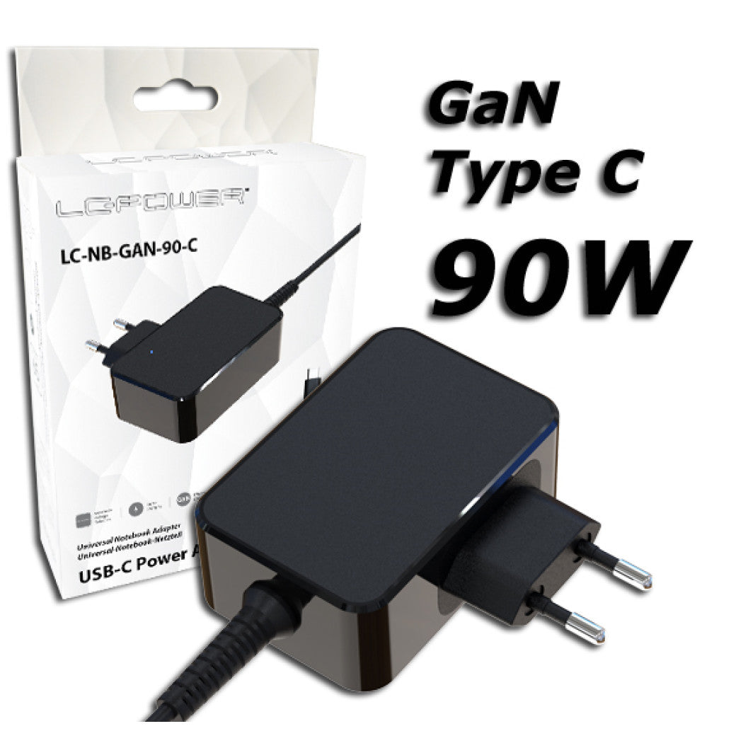 Napajalnik za prenosnik univerzalni 90W LC Power USB-C (LC-NB-GAN-90-C)