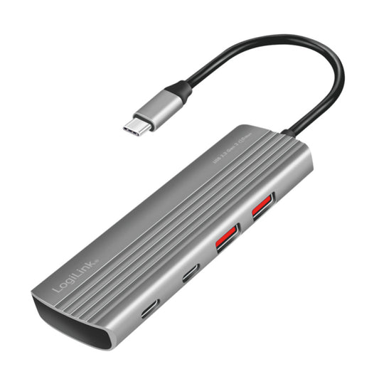 HUB USB-C => 2xUSB3.2 Gen2 tip A in 5xUSB-C3.2 Gen2 PD3.0 100W 10Gbps 20cm ALU ohišje space gray Logilink (UA0414)