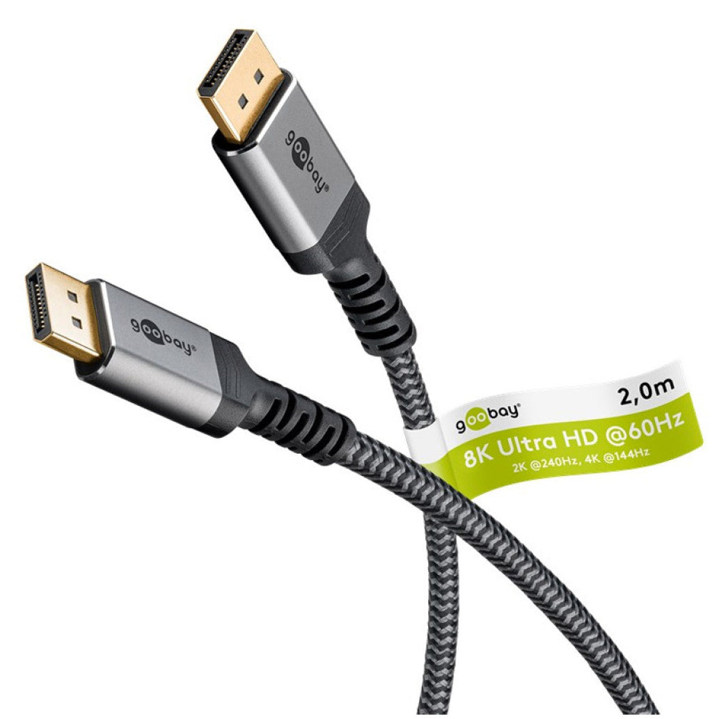Kabel DisplayPort(m)=>DisplayPort(m) v1.4 2,00m 8K/60Hz pozlačeni konektorji črn Goobay (65265)