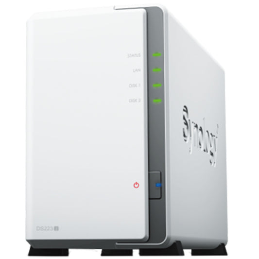 NAS ohišje Synology DS223J All-In-One server 2x 3.5" SATA HDD/SSD za mala in sr. podjetja CPU 4-core 1.7 GHz 1GB DDR4 non-ECC 1xRJ-45 1GbE LAN 2xUSB3.2Gen1