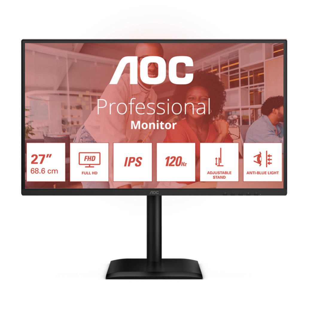 Monitor AOC 68,6 cm (27") 27E4U 1920x1080 120Hz IPS 4ms VGA HDMI DisplayPort 4xUSB3.2 Pivot Zvočniki  3H sRGB112,9% AdaptiveSync HDR E4