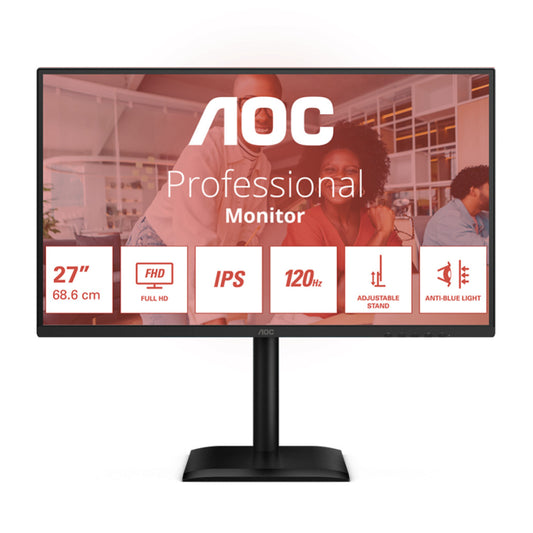 Monitor AOC 68,6 cm (27") 27E4U 1920x1080 120Hz IPS 4ms VGA HDMI DisplayPort 4xUSB3.2 Pivot Zvočniki  3H sRGB112,9% AdaptiveSync HDR E4
