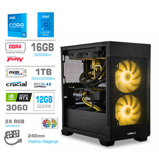 Računalnik MEGA MT S7X i5-14400F/RTX3060/16GB/1TB/750W/Brez OS/črna RGB + Estetski napajalni kabli [Rumena / Črna]