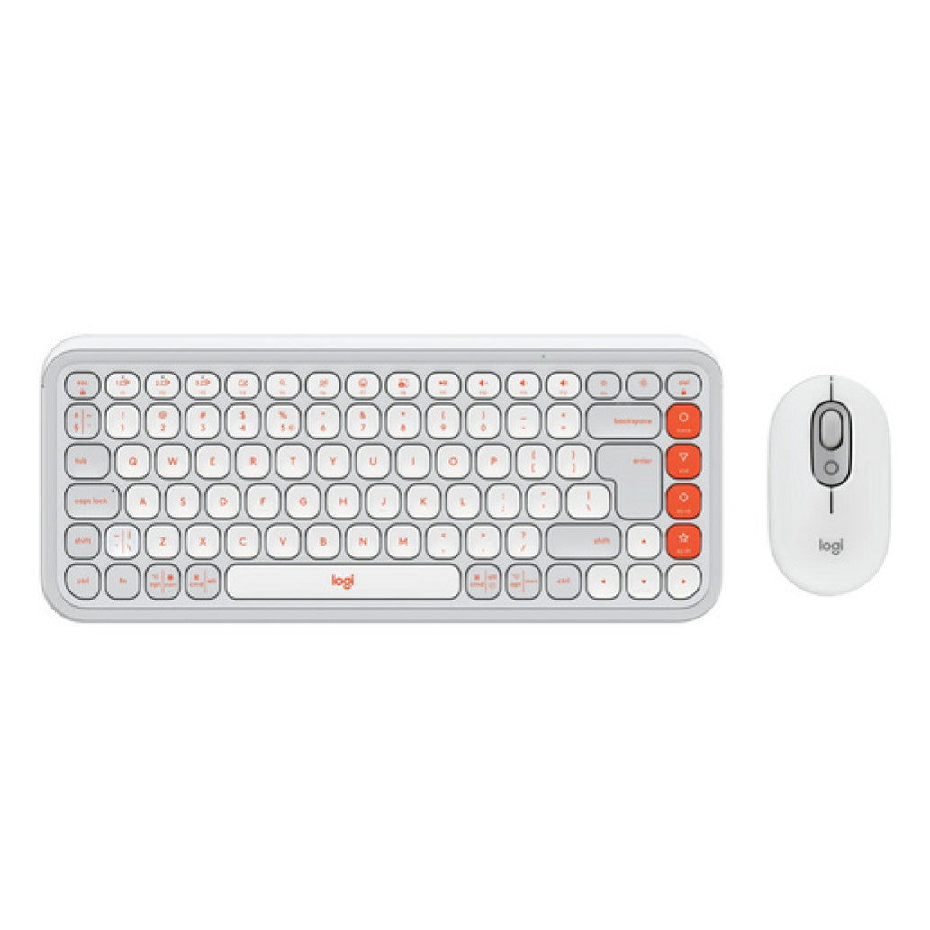 Tipkovnica in miš Logitech brezžična + Bluetooth POP Icon Combo US international bela tiha SLO gravura (920-013141)