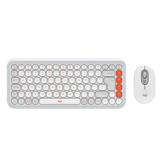 Tipkovnica in miš Logitech brezžična + Bluetooth POP Icon Combo US international bela tiha SLO gravura (920-013141)