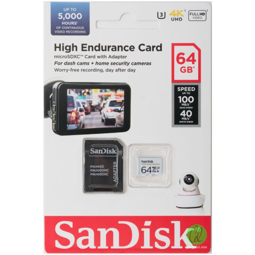 Spominska kartica microSDXC 64GB Sandisk High Endurance 100MB/s/40MB/s U3 V30 UHS-I +adapter (SDSQQNR-064G-GN6IA)