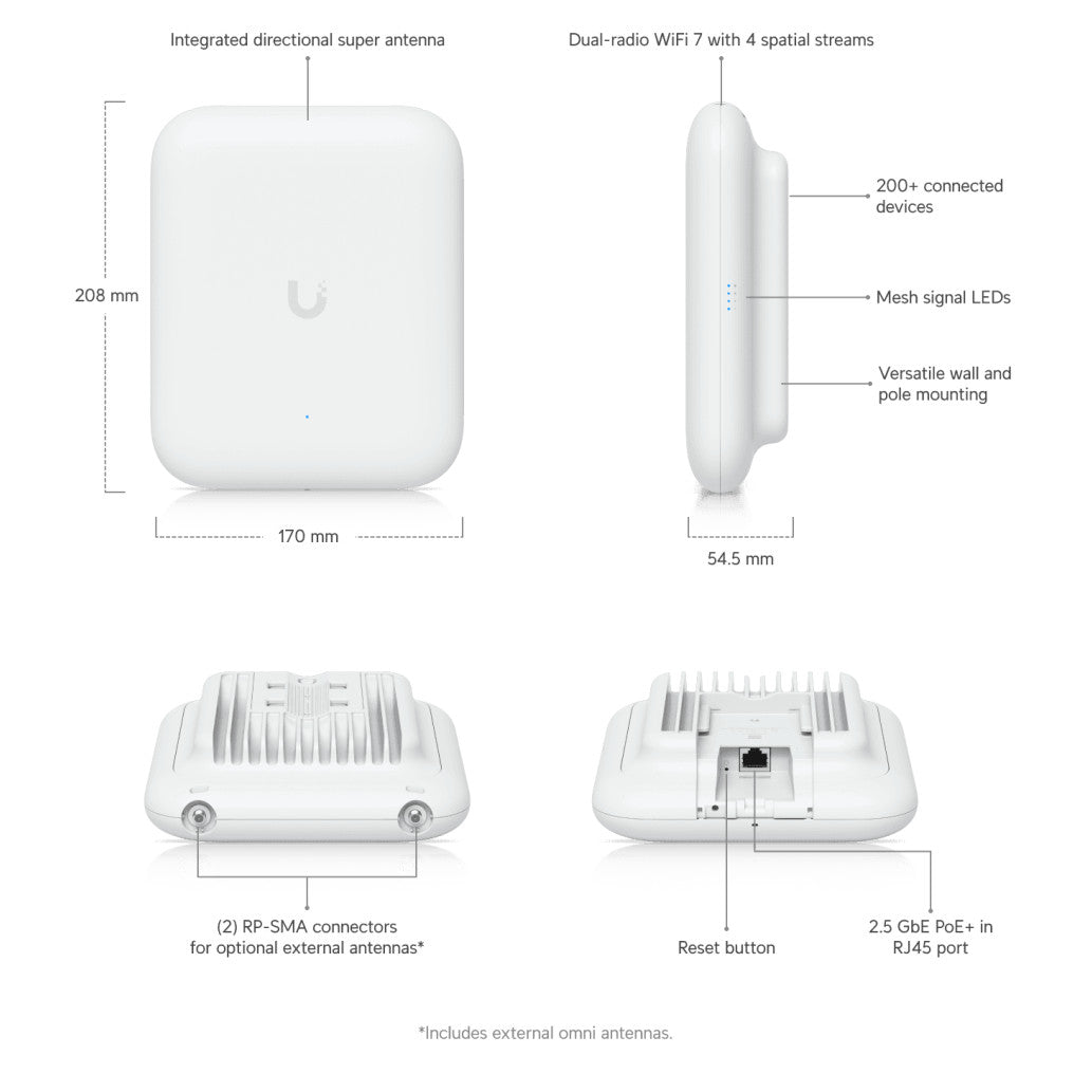 Usmerjevalnik brezžični Ubiquiti UniFi WiFi7 802.11be PoE+ 1xLAN (U7-OUTDOOR)
