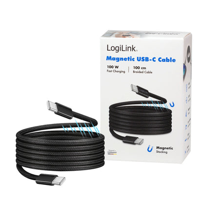 Kabel USB-C (m) => USB-C (m) 2.0 magnetni ovoj 1,0m 100W 5A/20V 480Mb/s PD3 črn LogiLink (CU0231)