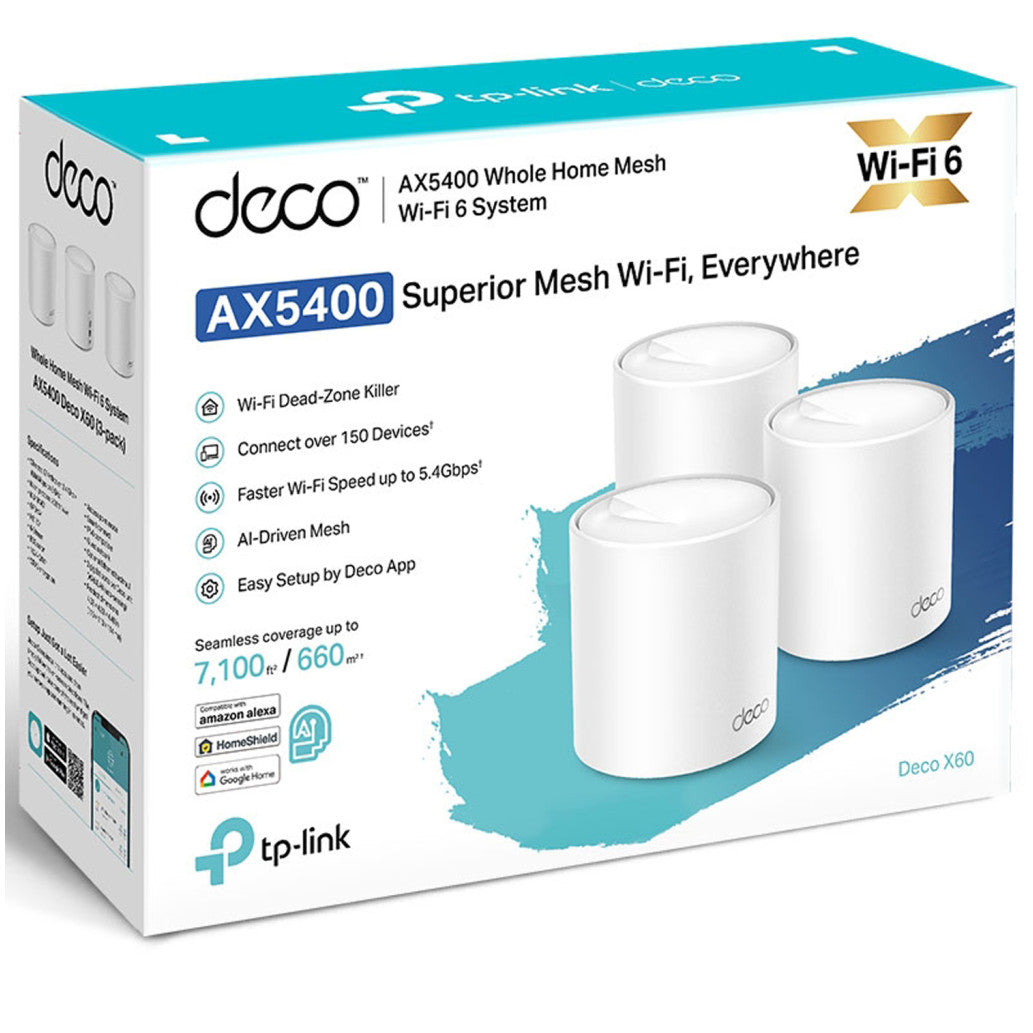 Usmerjevalnik brezžični TP-Link Deco X60 WiFi6 802.11ax AX5400 2402Mbit/s MESH 2xLAN 4x notranja antena (Deco X60(3-pack))