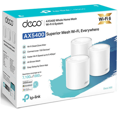 Usmerjevalnik brezžični TP-Link Deco X60 WiFi6 802.11ax AX5400 2402Mbit/s MESH 2xLAN 4x notranja antena (Deco X60(3-pack))