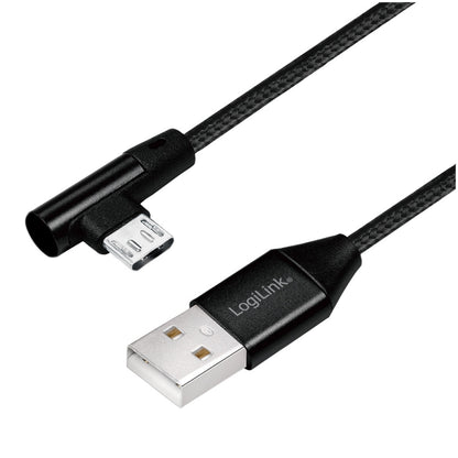 Kabel USB A => B micro tekstil ovoj 1,00m 90° (za mobitele) LogiLink črn (CU0142) EOLS-P