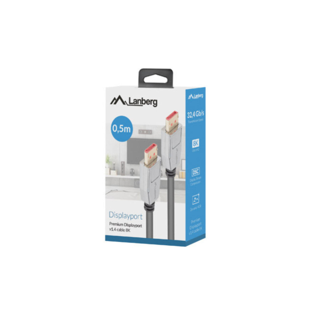 Kabel DisplayPort(m)=>DisplayPort(m) v1.4 0,50m 8K HDR 20pin črn Lanberg (CA-DPDP148K)