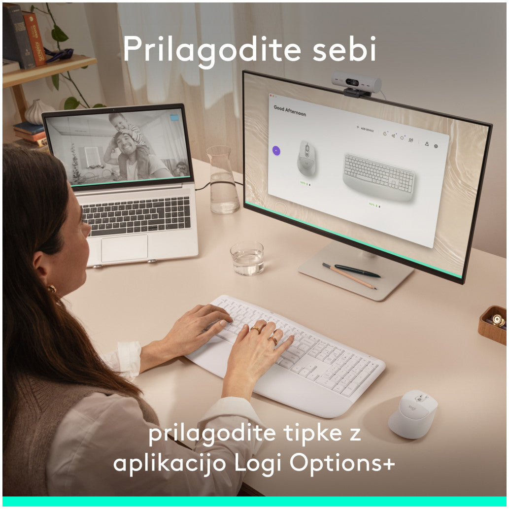 Tipkovnica in miš Logitech brezžična + Bluetooth MK880 Signature Comfort Plus bela SLO gravura (920-014033)