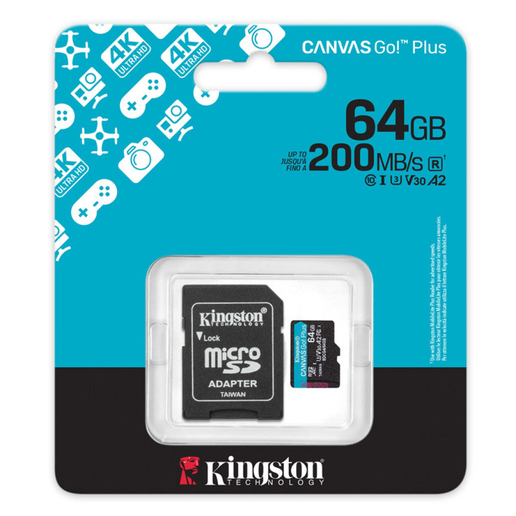 Spominska kartica SDXC 64GB Kingston GO 200MB/s/100MB/s U3 V30 UHS-I A2 +adapter (SDCG4/64GB)