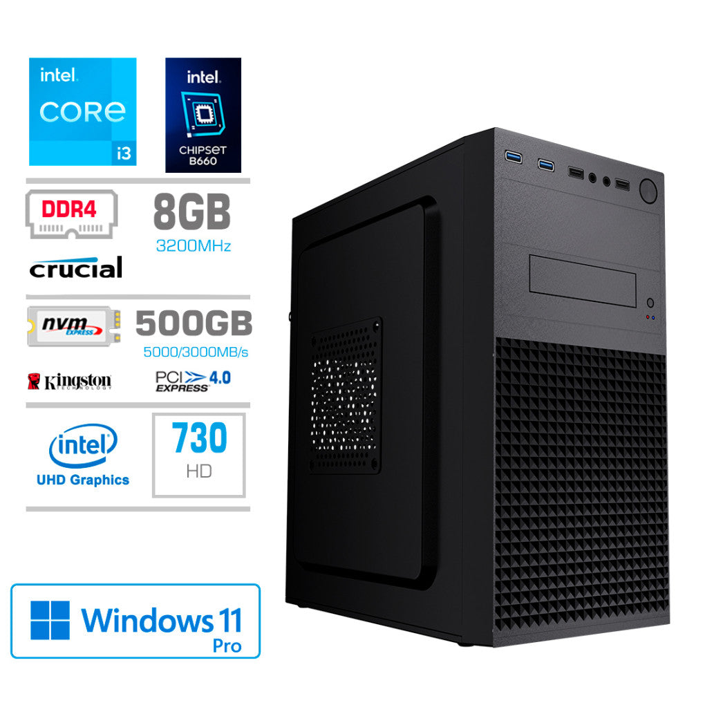 Računalnik MEGA MT S4 i3-14100/Intel 730/8GB/500GB/450W/Win11Pro