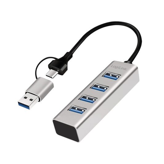 HUB USB-C/A => 4xUSB-A 5Gbps/s 3.0 5V/0,9A 4,5W 0,15m ALU LogiLink (UA0455)