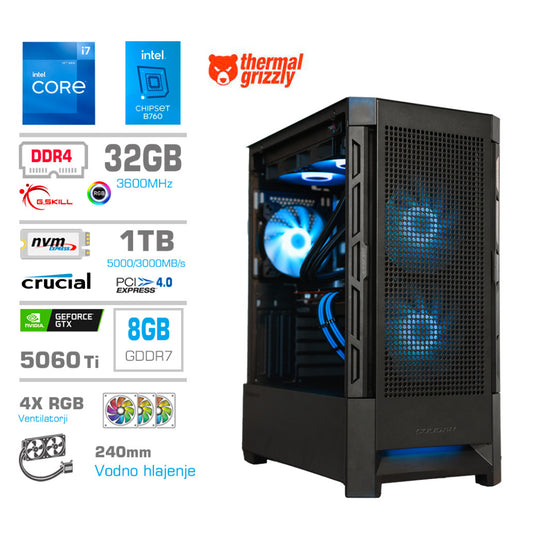 Računalnik MEGA MT S8 i7-12700KF/RTX5060Ti/32GB/1TB/750W/Brez OS/črna RGB + Estetski napajalni kabli [Svetlo modra / Črna]
