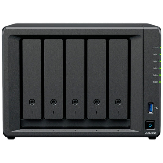 NAS ohišje Synology DS1525+ 5x 3.5'' SATA HDD/SSD 2xM.2 2280 NVMe SSD AMD Ryzen V1500B 4-core 2.2 GHz 8GB DDR4 ECC SODIMM 2xRJ452.5GbE 2xUSB3.2 1 1xUSB-C