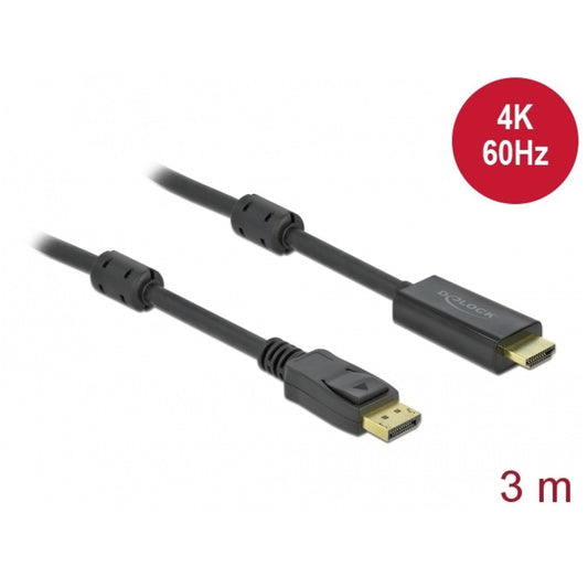 Kabel DisplayPort(m)=>HDMI(m) 3,00m 4K/60Hz črn Delock (85957)