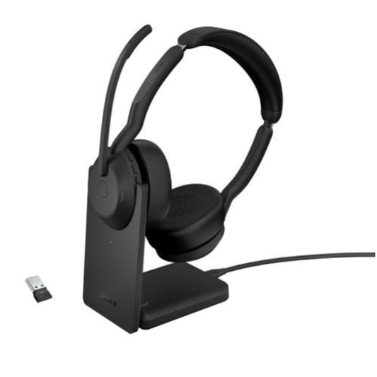 Slušalke brezžične Jabra naglavne z mikrofonom BT Evolve2 55 Link380a UC Stereo  črna s stojalom za polnjenje (25599-989-989)