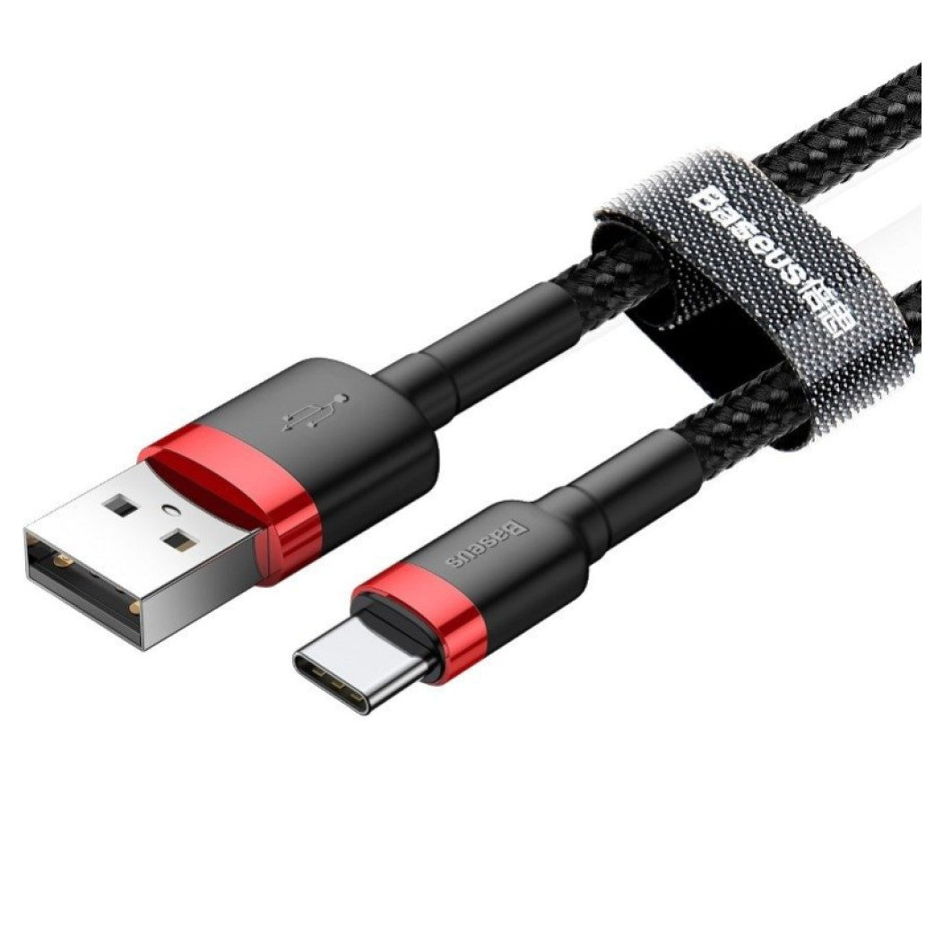 Kabel USB-C => USB-A 2.0 tekstil ovoj 1,00m 5V/3A QC3 Baseus črn/rdeč (CATKLF-B91)